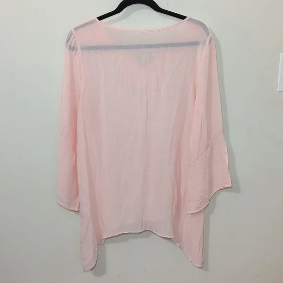 Spense Light Pink Fairycore Blouse Handkerchief Hem Bell Sleeve Women's Size M - Picture 7 of 7